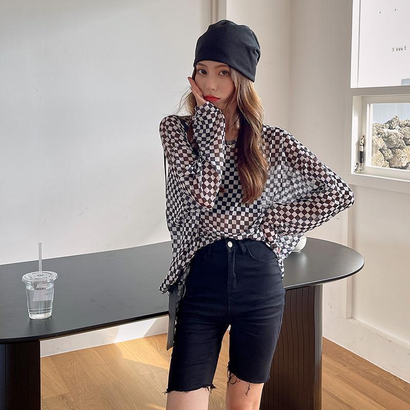 Áo Thun Tay Dài Dáng Rộng Họa Tiết Kẻ Sọc Trắng Đen Phong Cách Retro Thời Trang Mùa Hè Cho Nữ