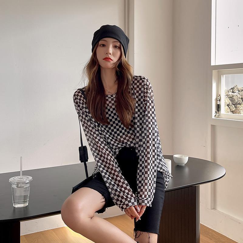 Áo Thun Tay Dài Dáng Rộng Họa Tiết Kẻ Sọc Trắng Đen Phong Cách Retro Thời Trang Mùa Hè Cho Nữ