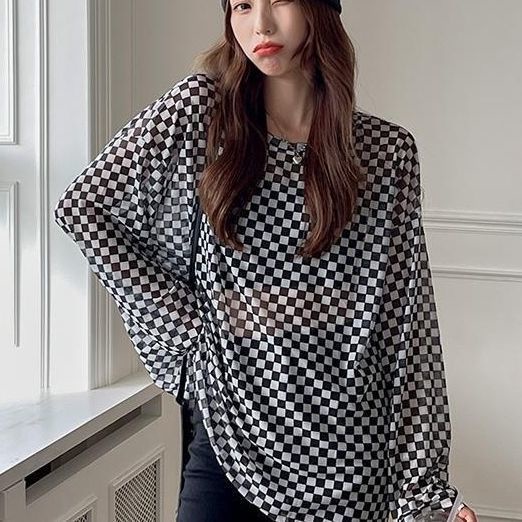 Áo Thun Tay Dài Dáng Rộng Họa Tiết Kẻ Sọc Trắng Đen Phong Cách Retro Thời Trang Mùa Hè Cho Nữ