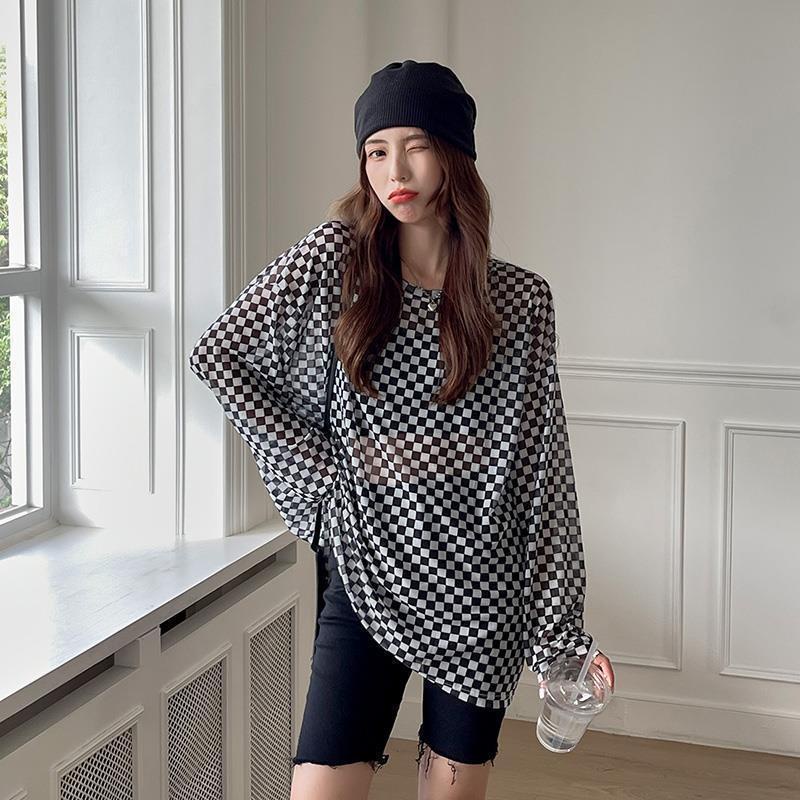 Áo Thun Tay Dài Dáng Rộng Họa Tiết Kẻ Sọc Trắng Đen Phong Cách Retro Thời Trang Mùa Hè Cho Nữ