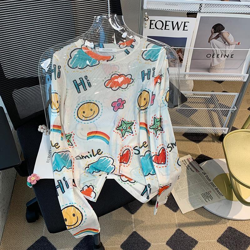 Áo Thun Tay Dài Chống Nắng In Họa Tiết Hoạt Hình Thời Trang Mùa Hè Cho Nữ