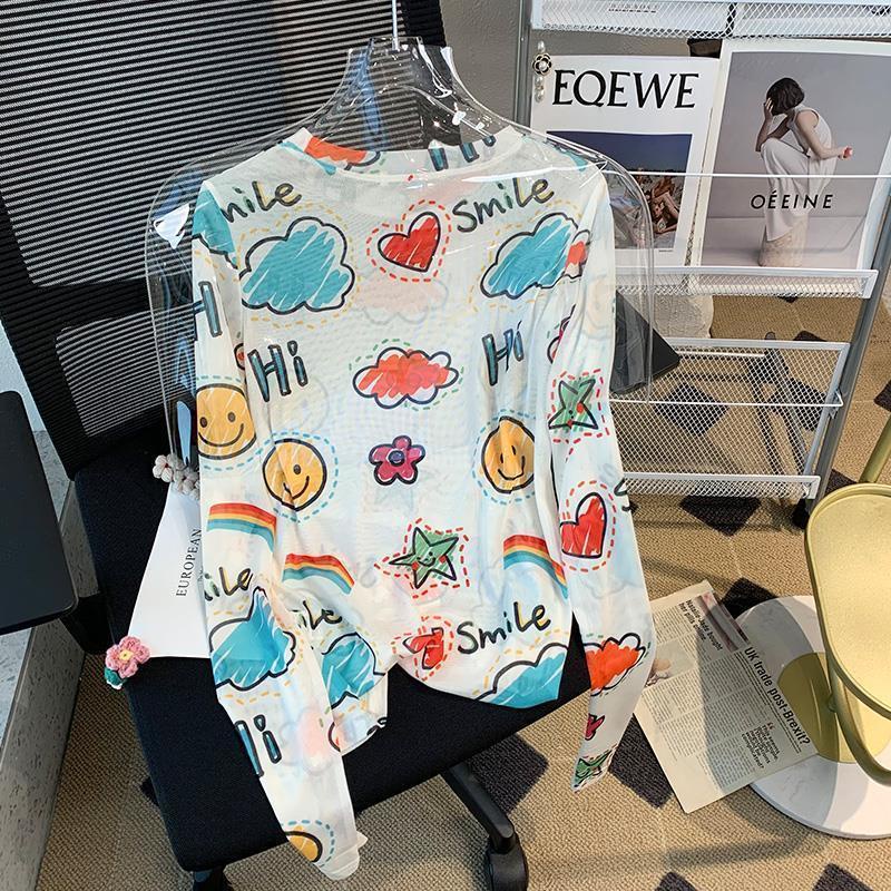 Áo Thun Tay Dài Chống Nắng In Họa Tiết Hoạt Hình Thời Trang Mùa Hè Cho Nữ
