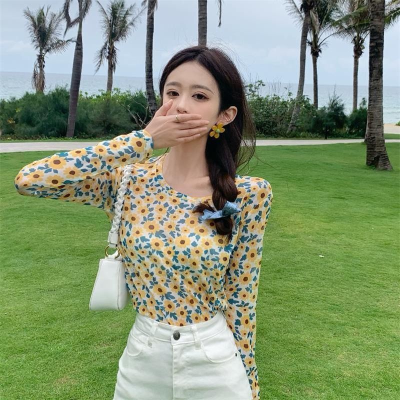 Áo Thun Tay Dài Chống Nắng Bằng Lụa Lạnh Phối Lưới In Họa Tiết Xinh Xắn Thời Trang Mùa Hè Cho Nữ