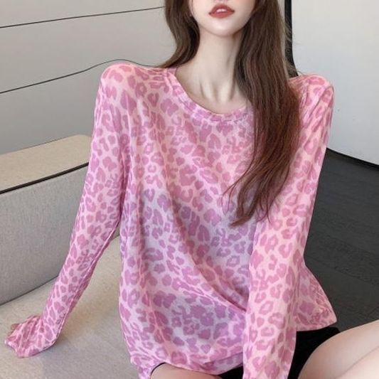 Áo Thun Tay Dài In Họa Tiết Da Báo Phong Cách Thời Trang Mới