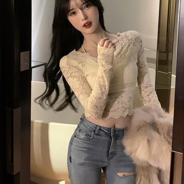 Jiashuchengv Áo Thun Nhỏ Phối Ren Cổ Cao Phong Cách Phương Tây Thời Trang Xuân Thu Mới Cho Nữ