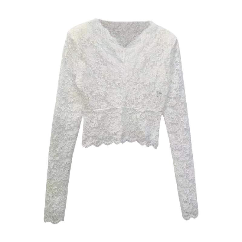 Jiashuchengv Áo Thun Nhỏ Phối Ren Cổ Cao Phong Cách Phương Tây Thời Trang Xuân Thu Mới Cho Nữ