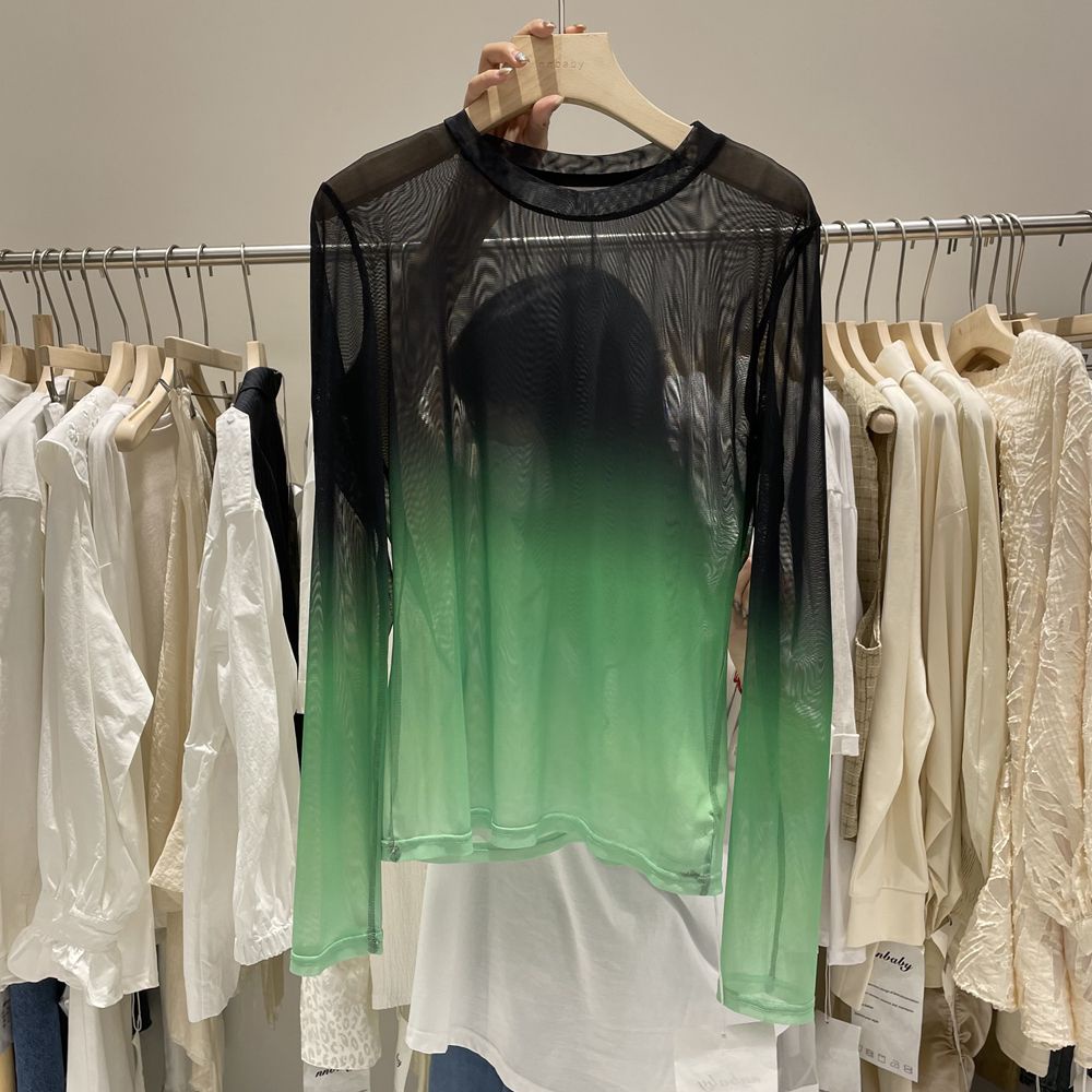 Jiashucheng Áo Dáng Ôm Dài Mỏng Co Giãn Màu Gradient Phong Cách Mới Mùa Xuân Cho Nữ @ -