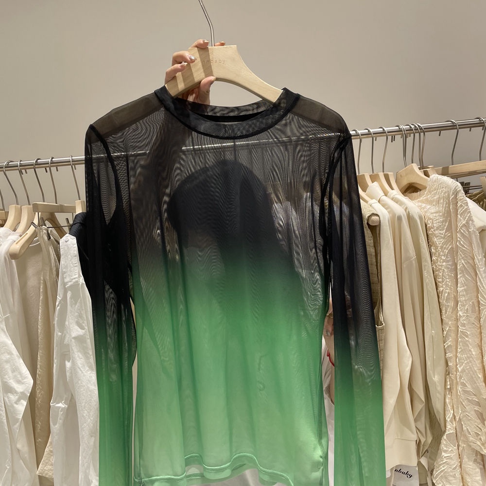 Jiashucheng Áo Dáng Ôm Dài Mỏng Co Giãn Màu Gradient Phong Cách Mới Mùa Xuân Cho Nữ @ -