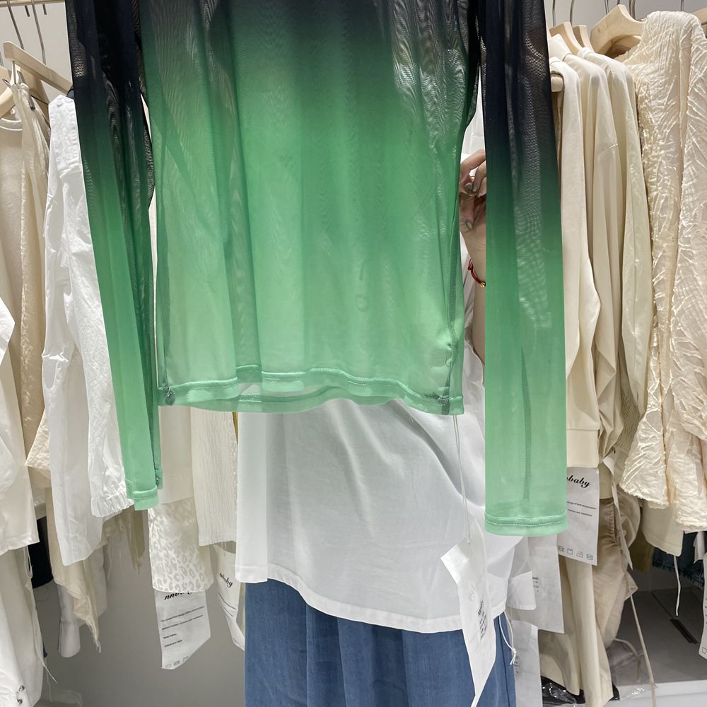 Jiashucheng Áo Dáng Ôm Dài Mỏng Co Giãn Màu Gradient Phong Cách Mới Mùa Xuân Cho Nữ @ -