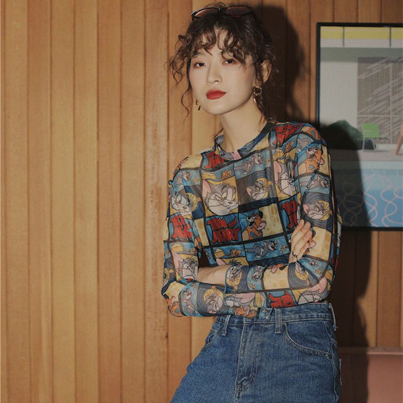 Áo Sơ Mi In Hoạt Hình Tom Jerry Phong Cách Phương Tây Thời Trang Xuân Hè Cho Nữ