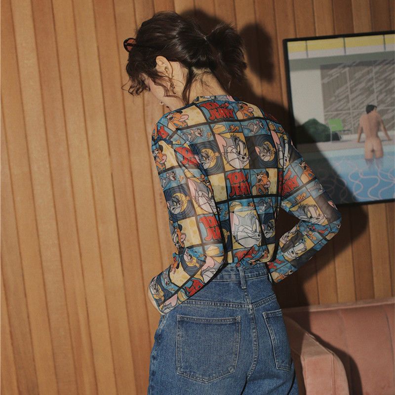 Áo Sơ Mi In Hoạt Hình Tom Jerry Phong Cách Phương Tây Thời Trang Xuân Hè Cho Nữ