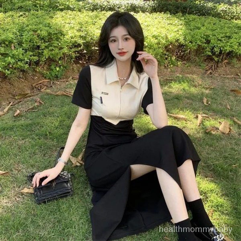 Váy Liền Cho Con Bú   Cảm Giác Thiết Kế Bo Eo Thon Gọn XẺ TÀ Màu Tương Phản POLOCổ Áo  Váy Liền Cho Con Bú