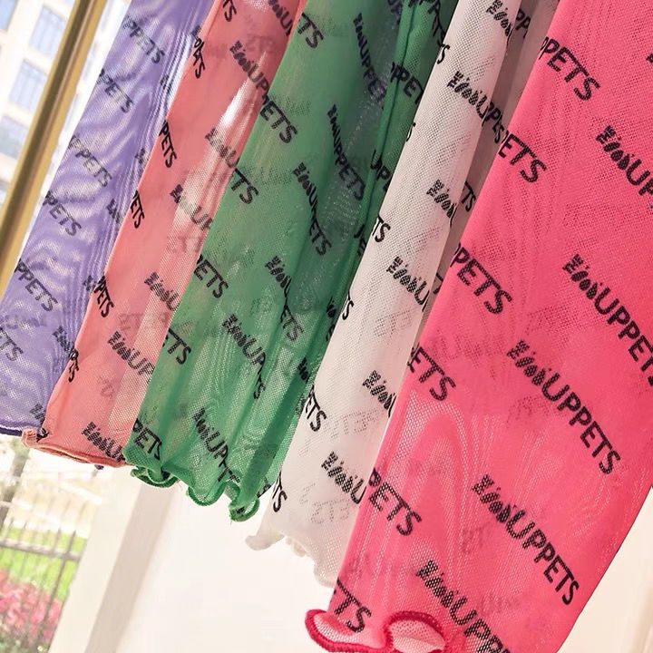 Áo Thun Tay Dài Vải Lụa Lạnh Mỏng Ôm Dáng In Chữ Thời Trang Mùa Hè Cho Nữ