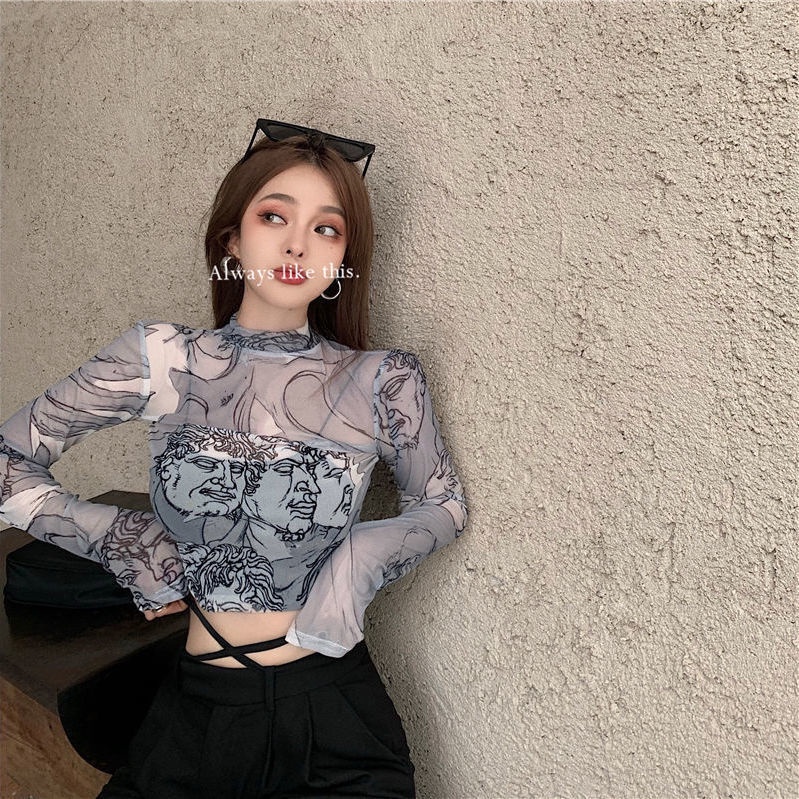 Áo Thun Tay Dài Cổ Cao Dáng Ôm Thời Trang Mùa Hè Xinh Xắn Cho Nữ