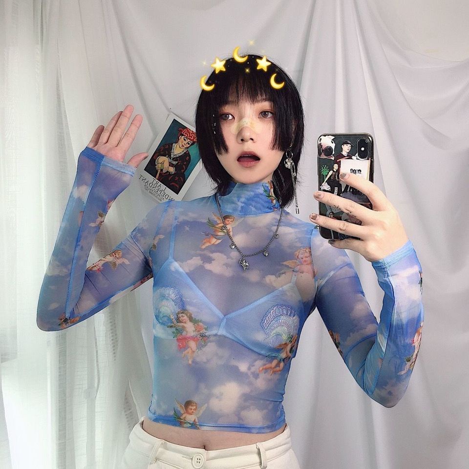 Áo Thun Tay Dài Cổ Cao Dáng Ôm Thời Trang Mùa Hè Xinh Xắn Cho Nữ