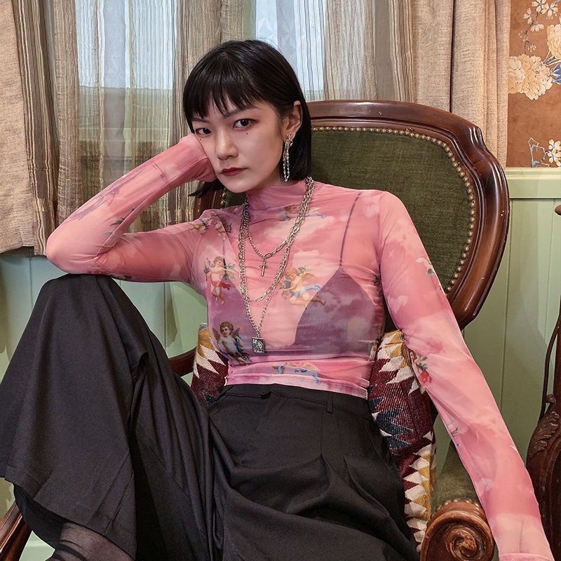 Áo Thun Tay Dài Cổ Cao Dáng Ôm Thời Trang Mùa Hè Xinh Xắn Cho Nữ