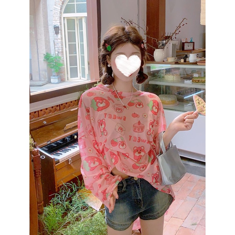 Áo Thun Tay Dài Dáng Rộng Vải Lụa Lạnh Mỏng In Họa Tiết Thời Trang Mùa Hè Kiểu Mới Cho Nữ