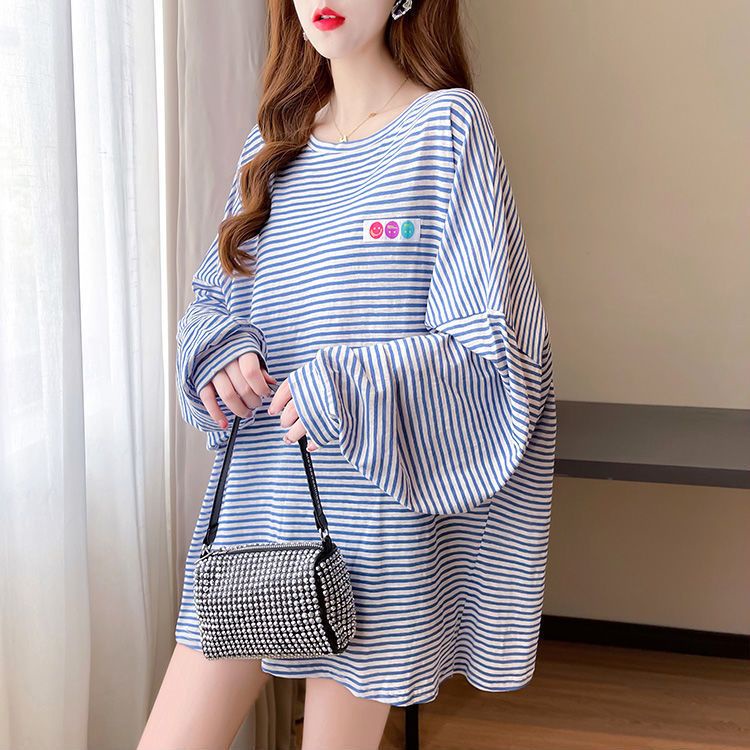 Áo Nỉ Tay Dài Dáng Rộng Họa Tiết Kẻ Sọc Phong Cách Hàn Quốc Thời Trang Mùa Hè Cho Nữ