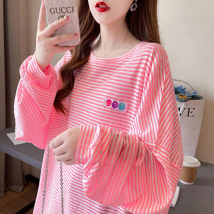 Áo Nỉ Tay Dài Dáng Rộng Họa Tiết Kẻ Sọc Phong Cách Hàn Quốc Thời Trang Mùa Hè Cho Nữ