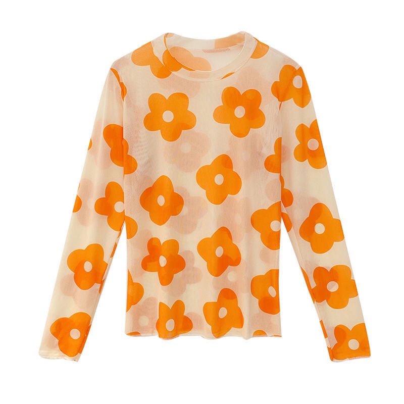Áo Thun Tay Dài Chống Nắng Mỏng In Họa Tiết Hoa Xinh Xắn Thời Trang Xuân Hè Cho Nữ