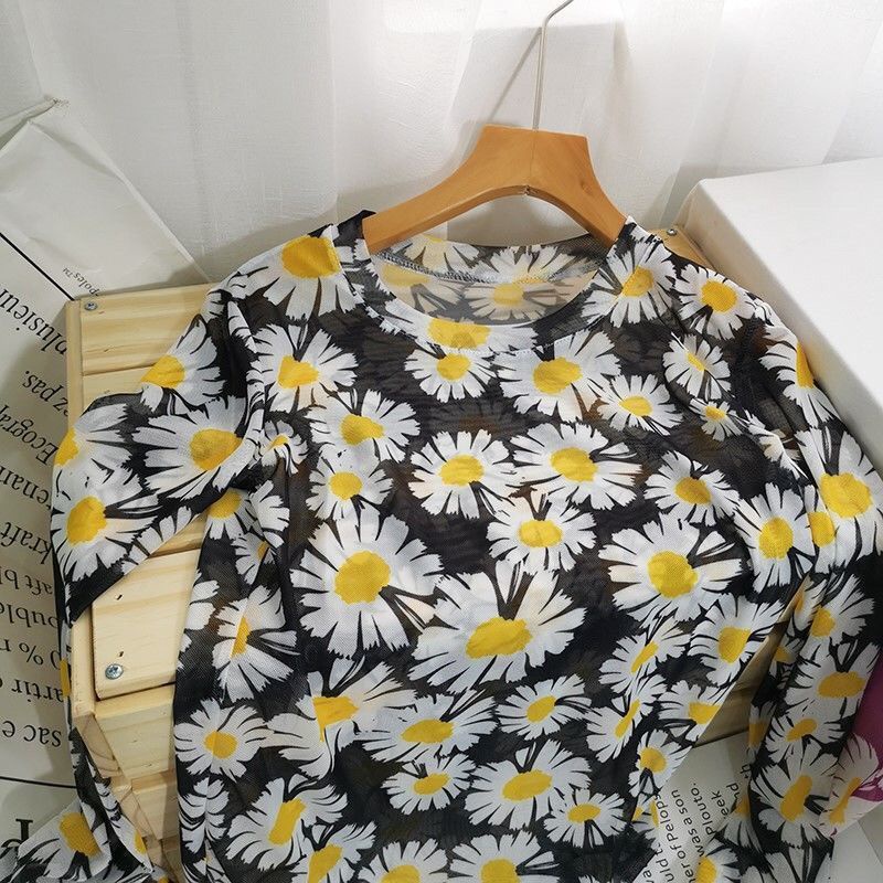 Áo Thun Tay Dài Chống Nắng Mỏng In Họa Tiết Hoa Xinh Xắn Thời Trang Xuân Hè Cho Nữ
