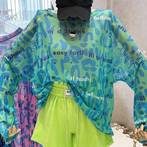 Áo Thun Tay Dài Cổ Tròn Mỏng In Chữ Phong Cách Hàn Quốc Thời Trang Mùa Hè Hàng Mới Dành Cho Bạn Nữ