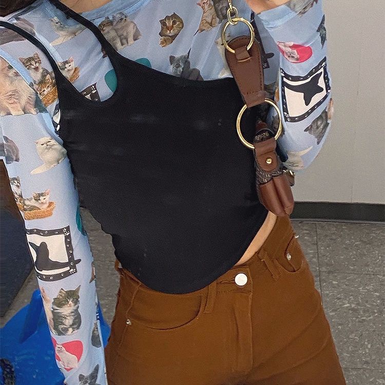 Jiashucheng Áo Thun Tay Dài Chống Nắng Nhìn Xuyên Thấu In Họa Tiết Động Vật Phong Cách Mới Xuân Hè Cho Nữ