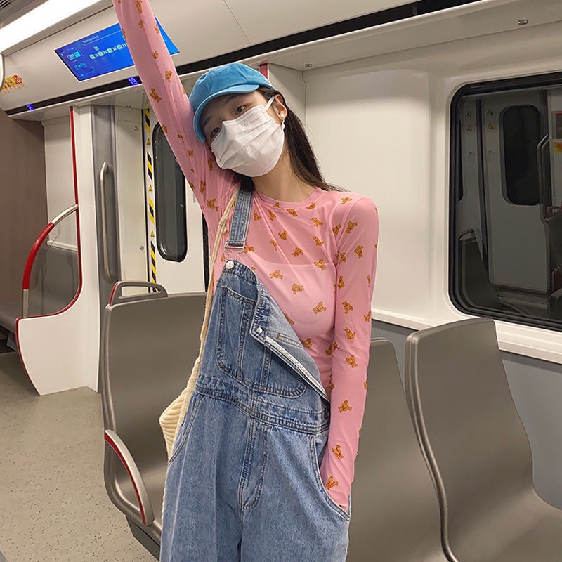 Jiashucheng Áo Thun Tay Dài Chống Nắng Nhìn Xuyên Thấu In Họa Tiết Động Vật Phong Cách Mới Xuân Hè Cho Nữ