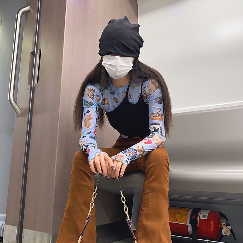 Jiashucheng Áo Thun Tay Dài Chống Nắng Nhìn Xuyên Thấu In Họa Tiết Động Vật Phong Cách Mới Xuân Hè Cho Nữ