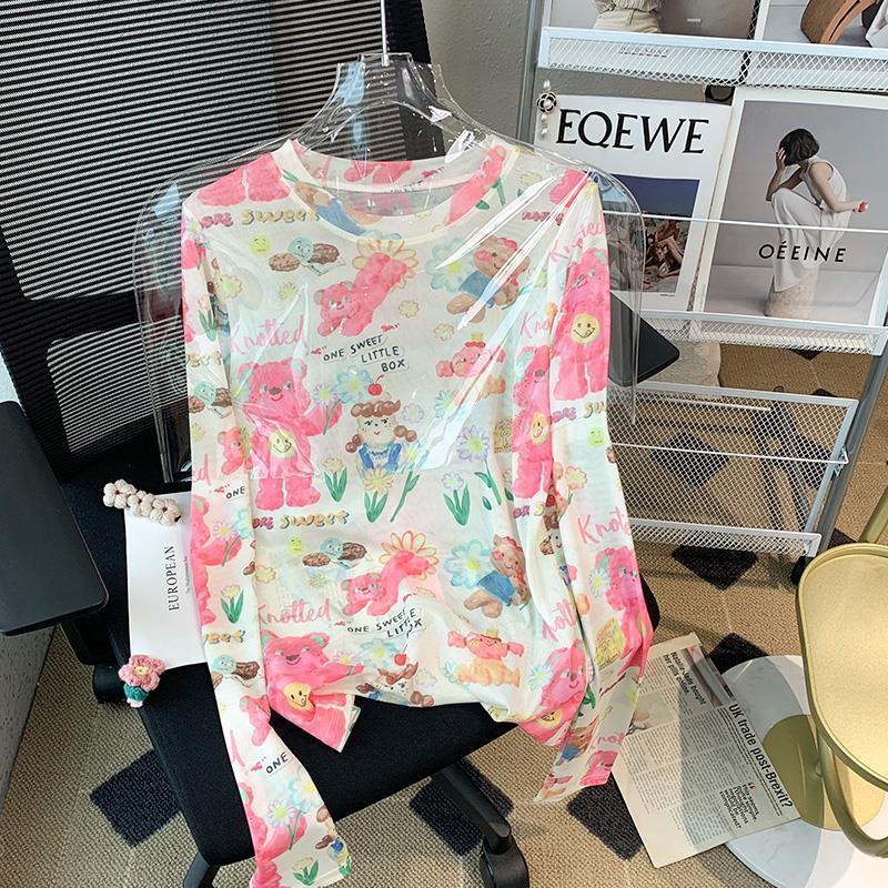 Áo Thun Tay Dài Chống Nắng In Họa Tiết Gấu Hoạt Hình Thời Trang Mùa Hè Cho Nữ