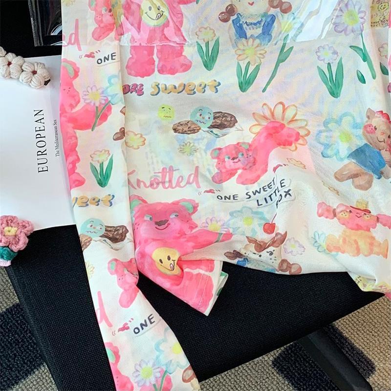 Áo Thun Tay Dài Chống Nắng In Họa Tiết Gấu Hoạt Hình Thời Trang Mùa Hè Cho Nữ