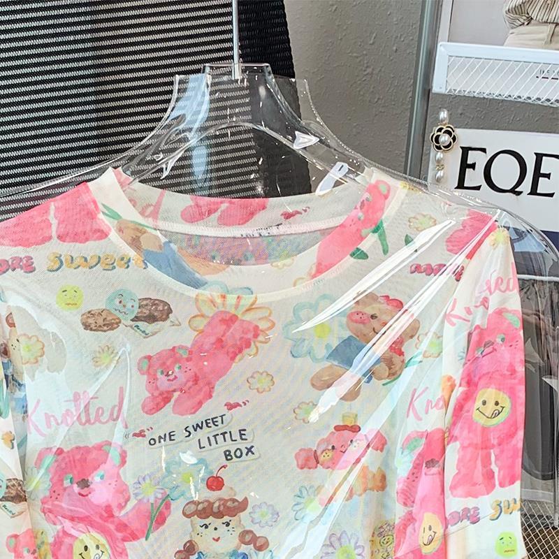 Áo Thun Tay Dài Chống Nắng In Họa Tiết Gấu Hoạt Hình Thời Trang Mùa Hè Cho Nữ