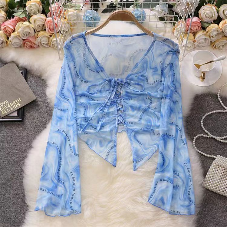 Áo Thun Lửng Cổ Chữ V Dáng Ôm In Họa Tiết Chữ Thời Trang Xuân Thu Phong Cách Hàn Quốc Cho Nữ