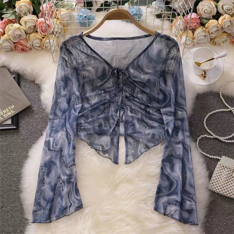 Áo Thun Lửng Cổ Chữ V Dáng Ôm In Họa Tiết Chữ Thời Trang Xuân Thu Phong Cách Hàn Quốc Cho Nữ