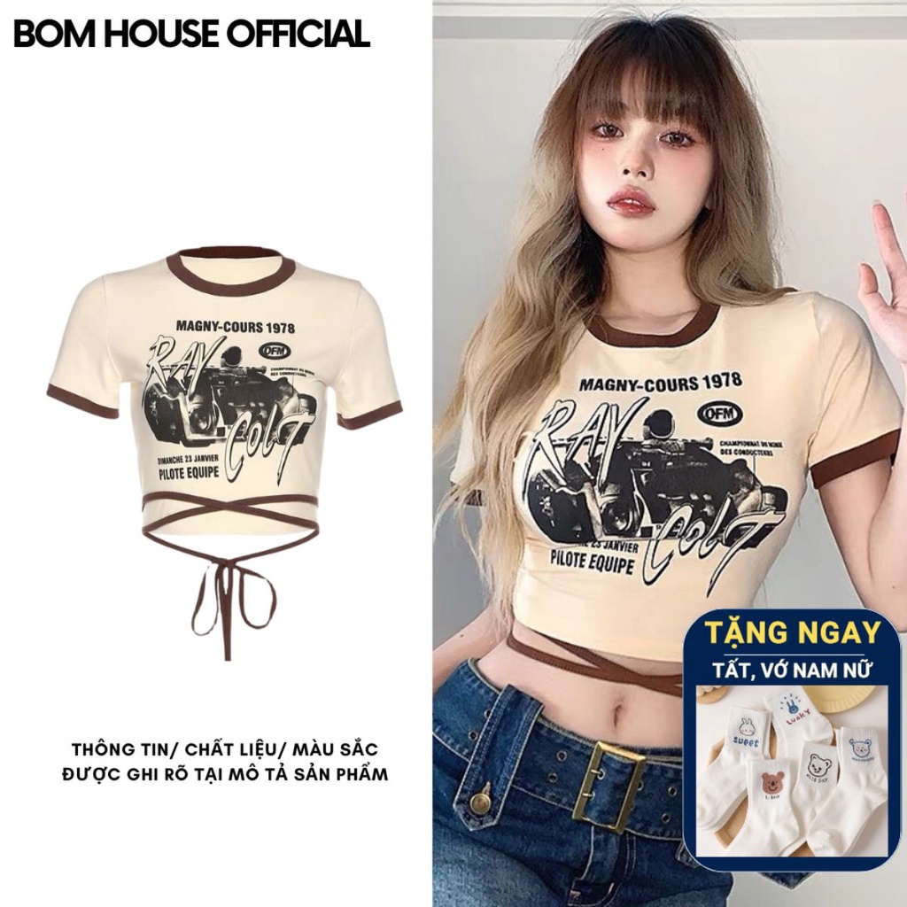 Áo Croptop Nữ Ôm Body RAYCOLT Cổ Tròn Tay Ngắn Chất Thun Gân Mềm Mịn Bomhouse