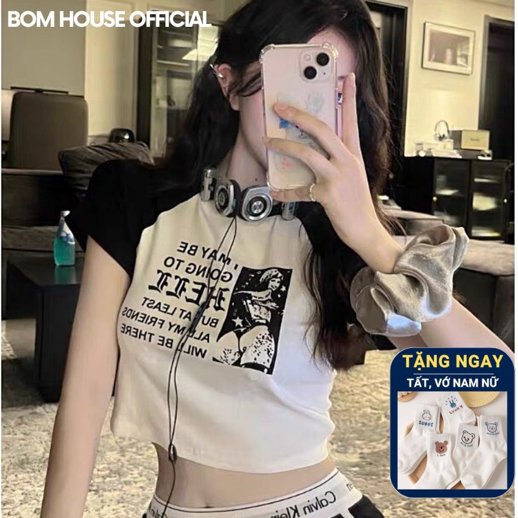 Áo Croptop Nữ HELL Ôm Body Cổ Tròn Chất Thun Gân Mềm Mịn Bomhouse