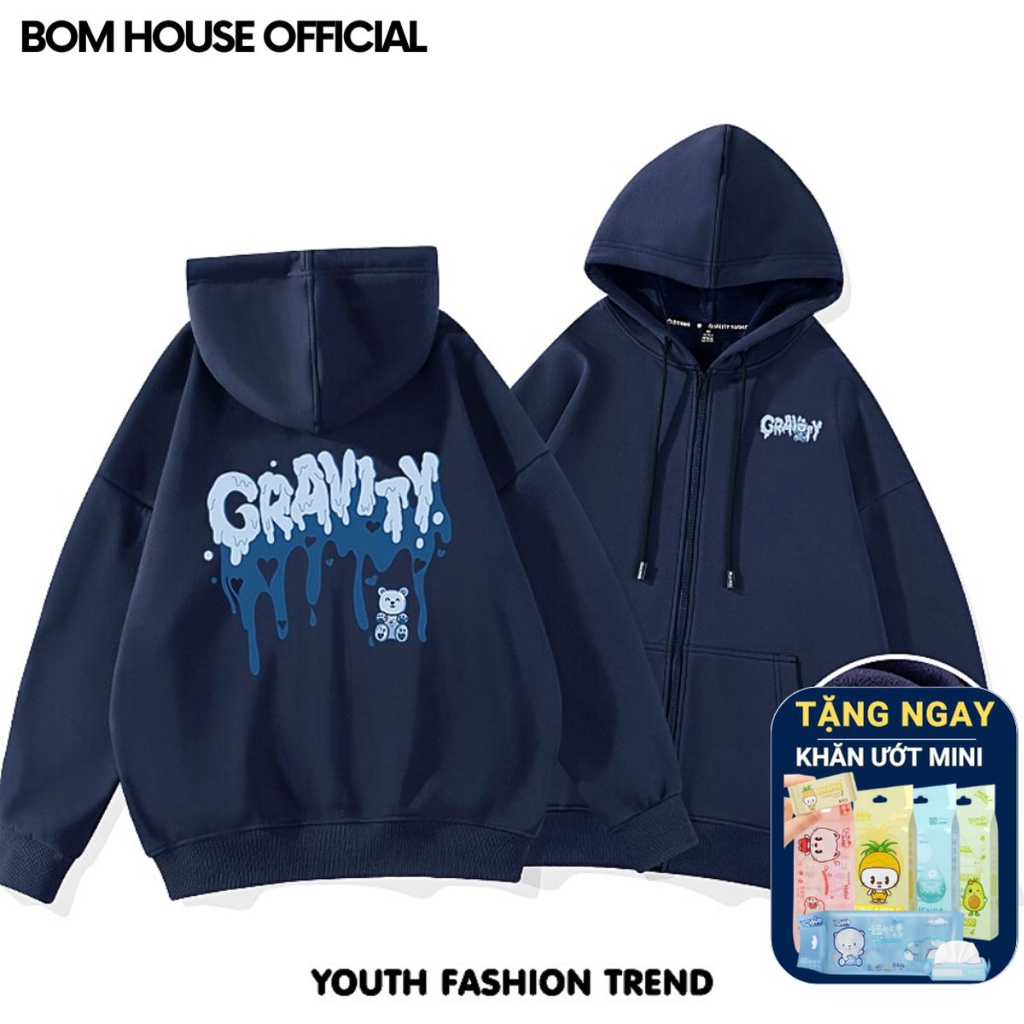 Áo Khoác Nỉ Hoodie Zip GRAVITY Nam Nữ Form Rộng Ulzzang Unisex bomhouse