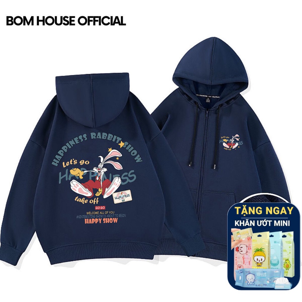 Áo Khoác Hoodie Zip Happiness Form Rộng Nam Nữ Ulzzang Unisex Bomhouse | BigBuy360 - bigbuy360.vn