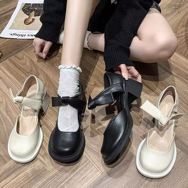 Giày cao gót mary jane nơ thô và nơ