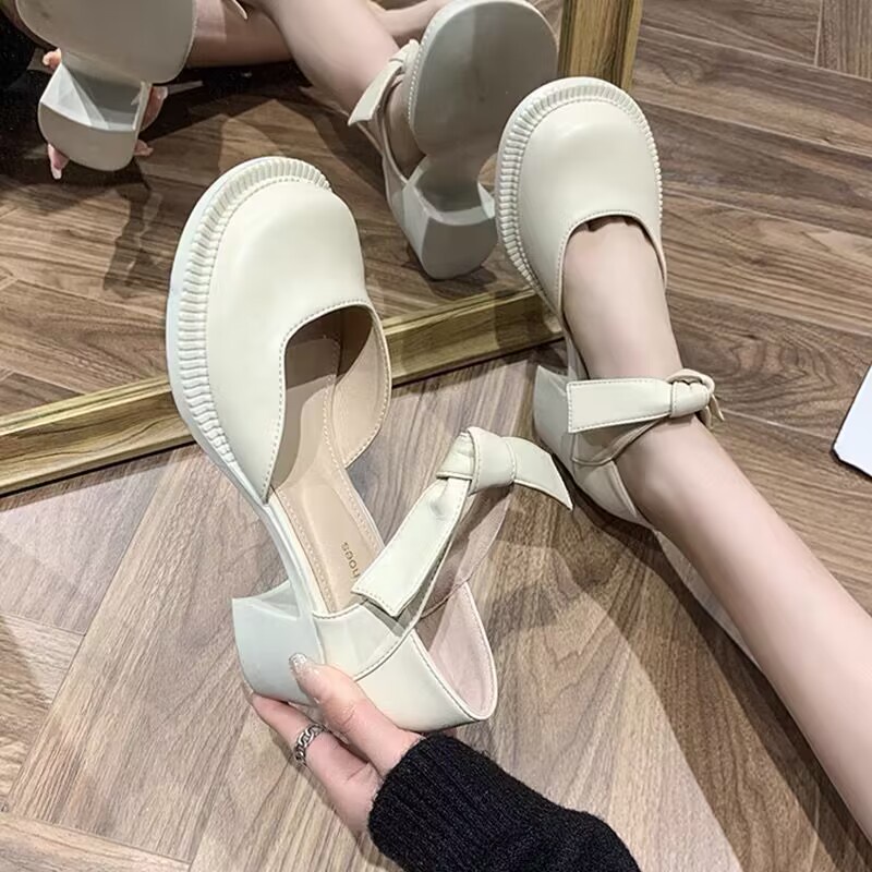 Giày cao gót mary jane nơ thô và nơ