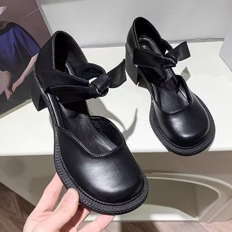 Giày cao gót mary jane nơ thô và nơ