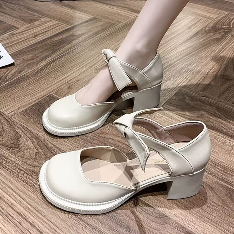 Giày cao gót mary jane nơ thô và nơ