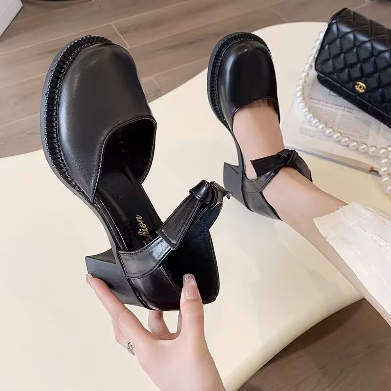 Giày cao gót mary jane nơ thô và nơ