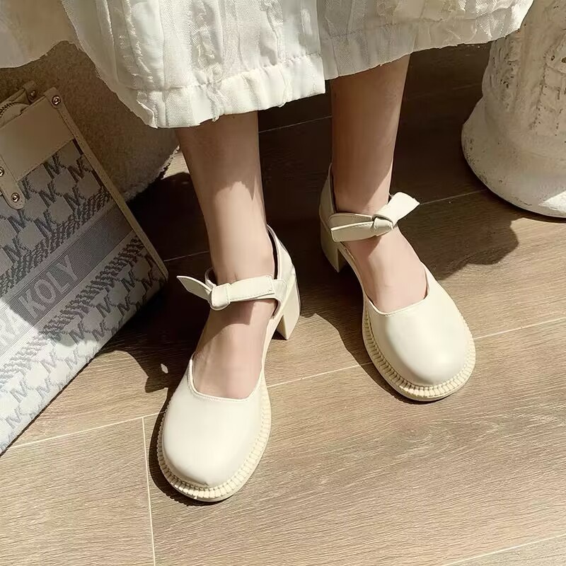 Giày cao gót mary jane nơ thô và nơ