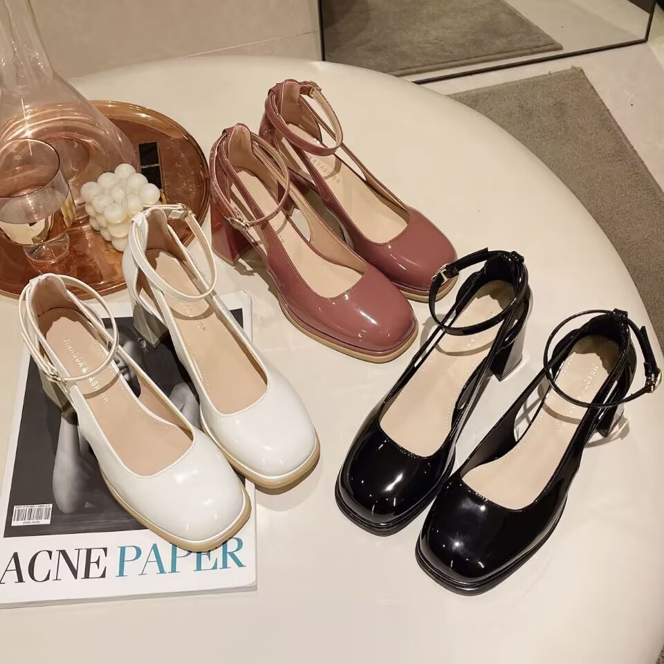 Giày cao gót phiên bản mới cổ điển gót chân thô