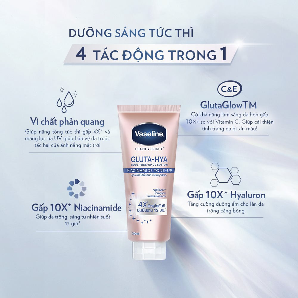 Sữa Dưỡng Thể Giúp Sáng Da Vaseline Nâng Tông  Gấp 4 Lần Gluta-Hya Niacinamide Tone-up 300ml