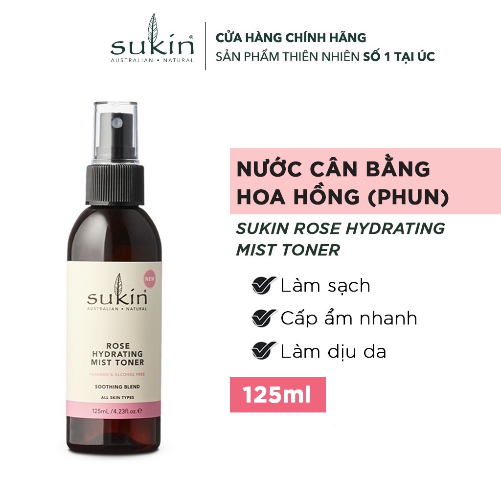 Nước Cân Bằng Dạng Phun Sương Hương Hoa Hồng Sukin Rose Hydrating Mist Toner 125ml (HSD: 20/02/2024)