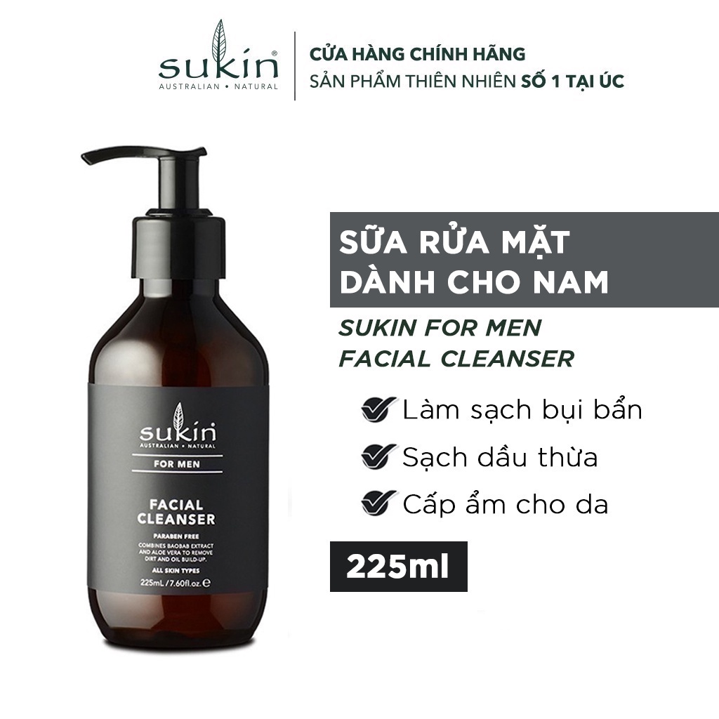 Combo Làm Sạch Cơ Bản Sukin For Men ( Sữa Tắm 3in1 Thể Thao 500ml + Sữa Rửa Mặt 225ml)