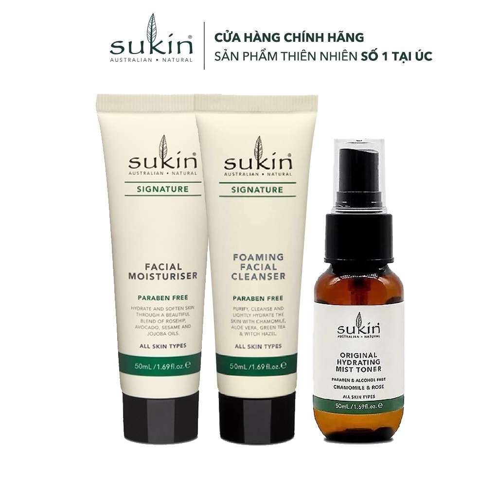 Combo Cân Bằng Toàn Diện Sukin ( Kem Dưỡng Ẩm Da Mặt Signature 50ml + Nước Cân Bằng 50ml + Sữa Rửa Mặt Signature 50ml)