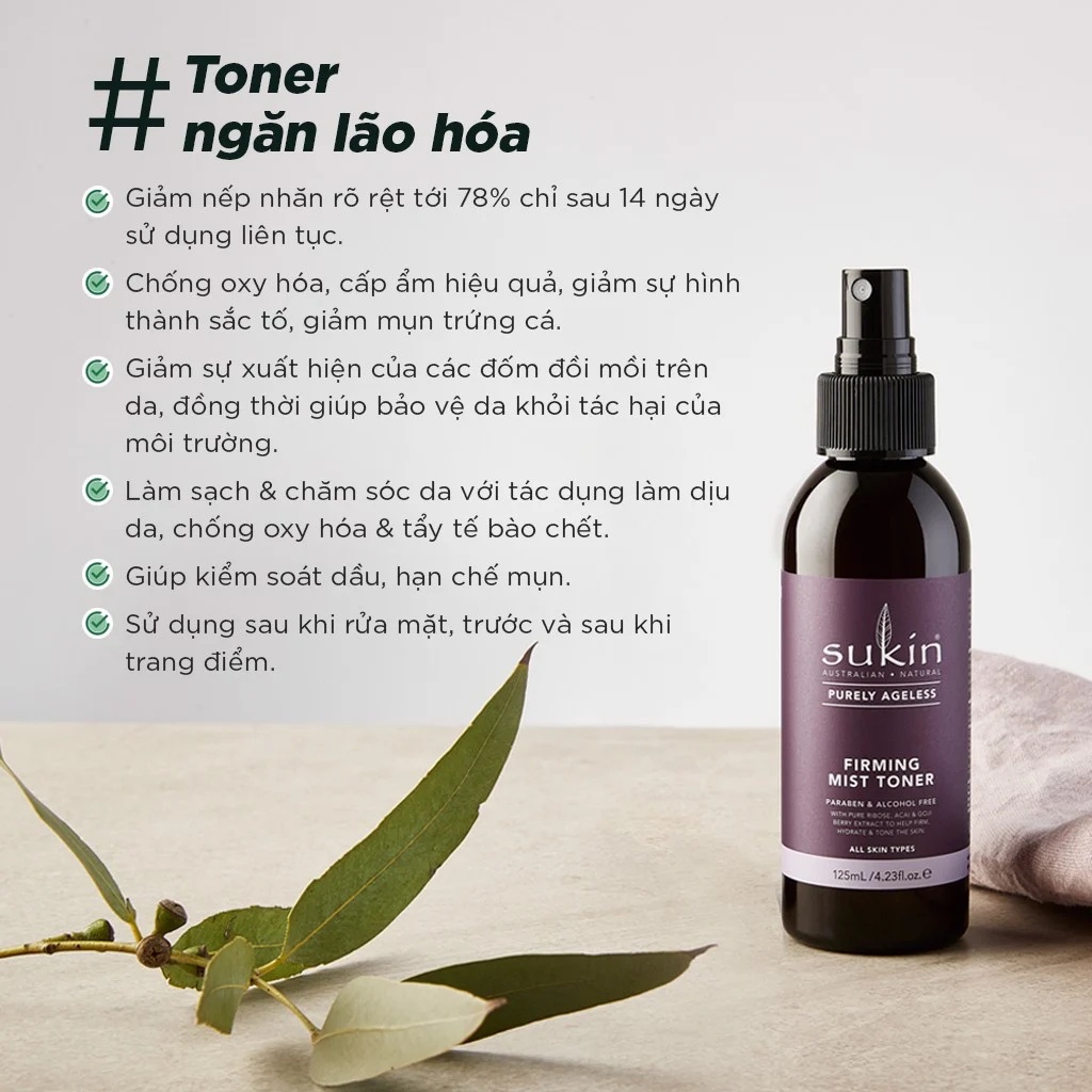 Nước Cân Bằng Dạng Phun Sương Săn Chắc Da Sukin Purely Ageless Firming Mist Toner 125ml (HSD: 01/08/2024)